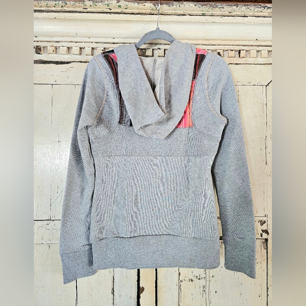 Free People Vintage Patchwork Hoodie Sweatshirt Gray Pink Trim Boho Small EUC - Picture 7 of 15